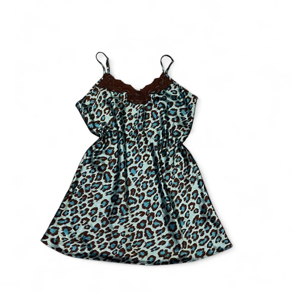 Blue and brown leopard print lingerie slip dress
